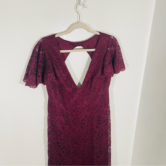 NEW BHLDN Juliet Short-Sleeve V-Neck Lace Gown Wine Red Cottagecore Romantic - Picture 7 of 12